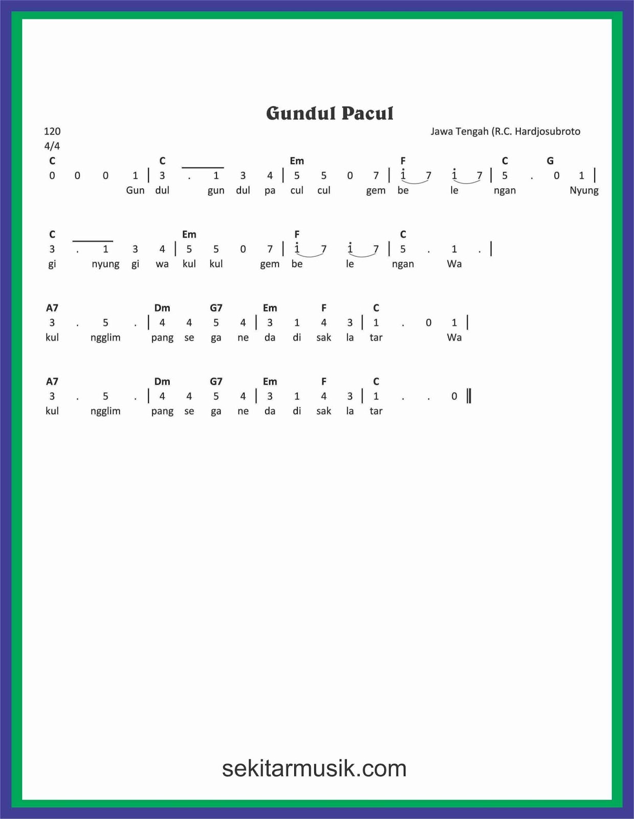 Not Angka Pada Lagu Gundul Gundul Pacul Yang Memiliki Nilai 12 Adalah Not