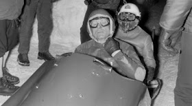 Eugenio Monti and his brakeman in the two-man bob event at the 1956 Winter Olympics in Cortina d'Ampezzo