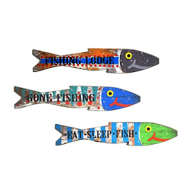 Ceramic Wall Decor 3 Piece Decoupaged Wood Fishing Sign Wall