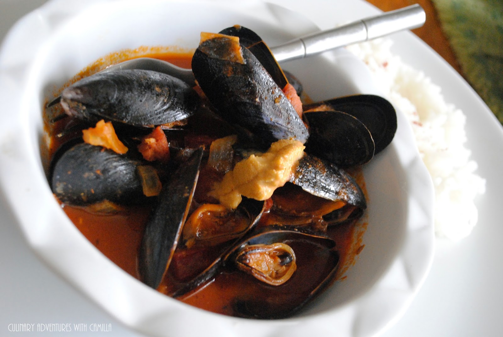 Steamed Mussels with Sea Urchin and Lamb Sausage + Tobin James' Chateau