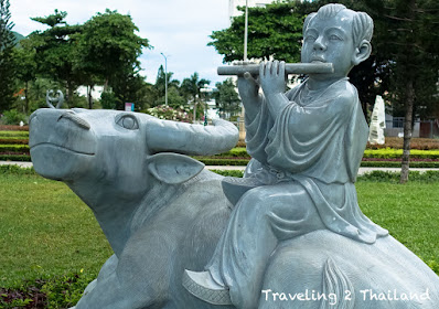 Boy taking care Buffalo in Qui Nhon, Vietnam Traveling to Vietnam
