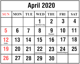 Free Printable Calendar April 2020