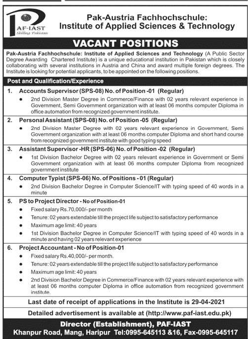 Pak Austria Fachhochschule Institute of Applied Sciences & Technology (PAF-IAST) Jobs 2021 in Pakistan Pak Austria Fachhochschule Institute of Applied Sciences & Technology (PAF-IAST) Jobs 2021 in Pakistan