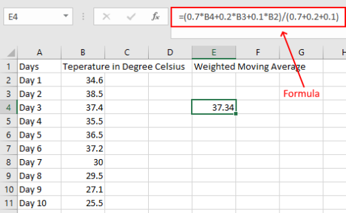 가중 이동 평균 계산 Excel 1