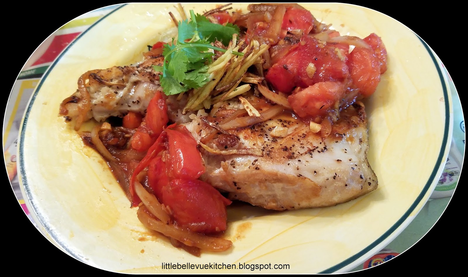 Little Bellevue Kitchen Pan Fried Halibut Steak with Tomatoes