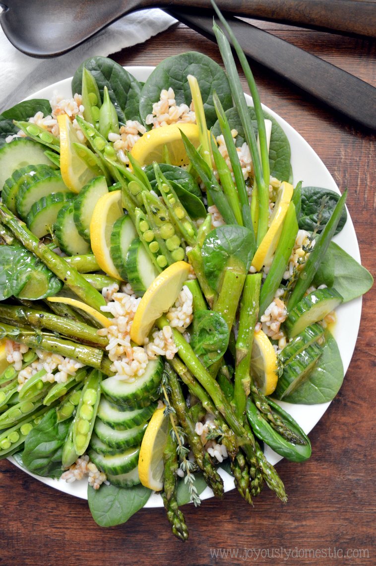 Joyously Domestic Greens and Grains Salad with LemonThyme Vinaigrette
