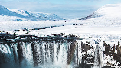 Waterfall HD Wallpaper, Snow, Aerial View, Landscape