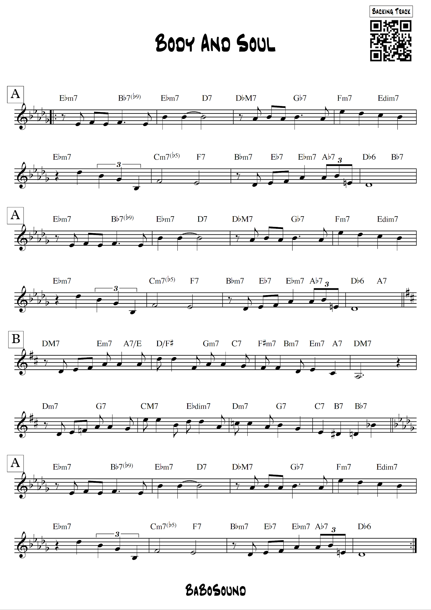 Delicious Guitar Body And Soul Lead Sheet With QR Code