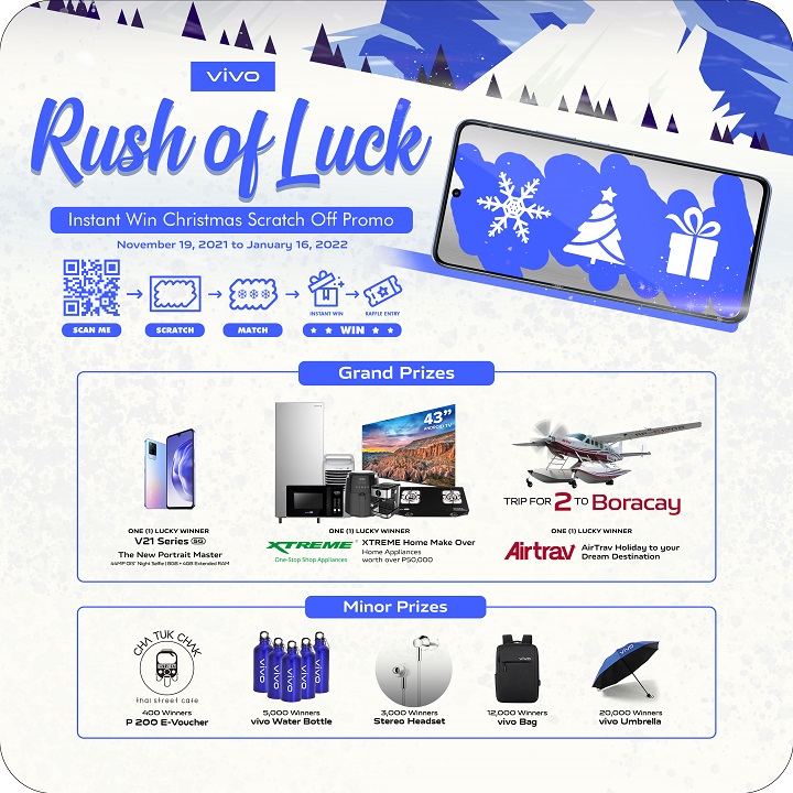 vivo Rush of Luck promo, how to win vivo V21 5G, Xtreme Appliances, Trip to Boracay?