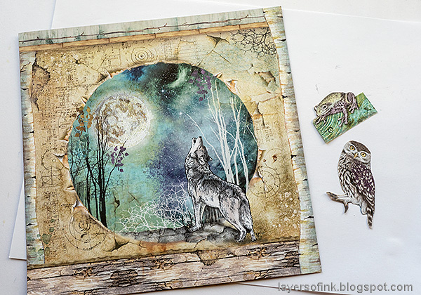 Layers of ink - Magical Nature Wall-Hanging Tutorial by Anna-Karin Evaldsson. Stamperia Cosmos papers.