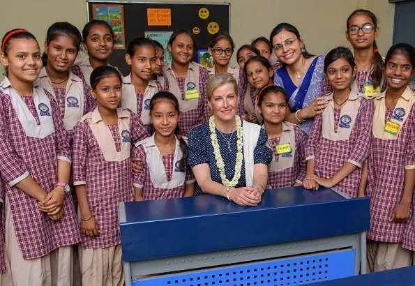 Countess Sophie wore ARoss Girl printed dress in cotton polka dot in navy. Girls Senior Secondary institution