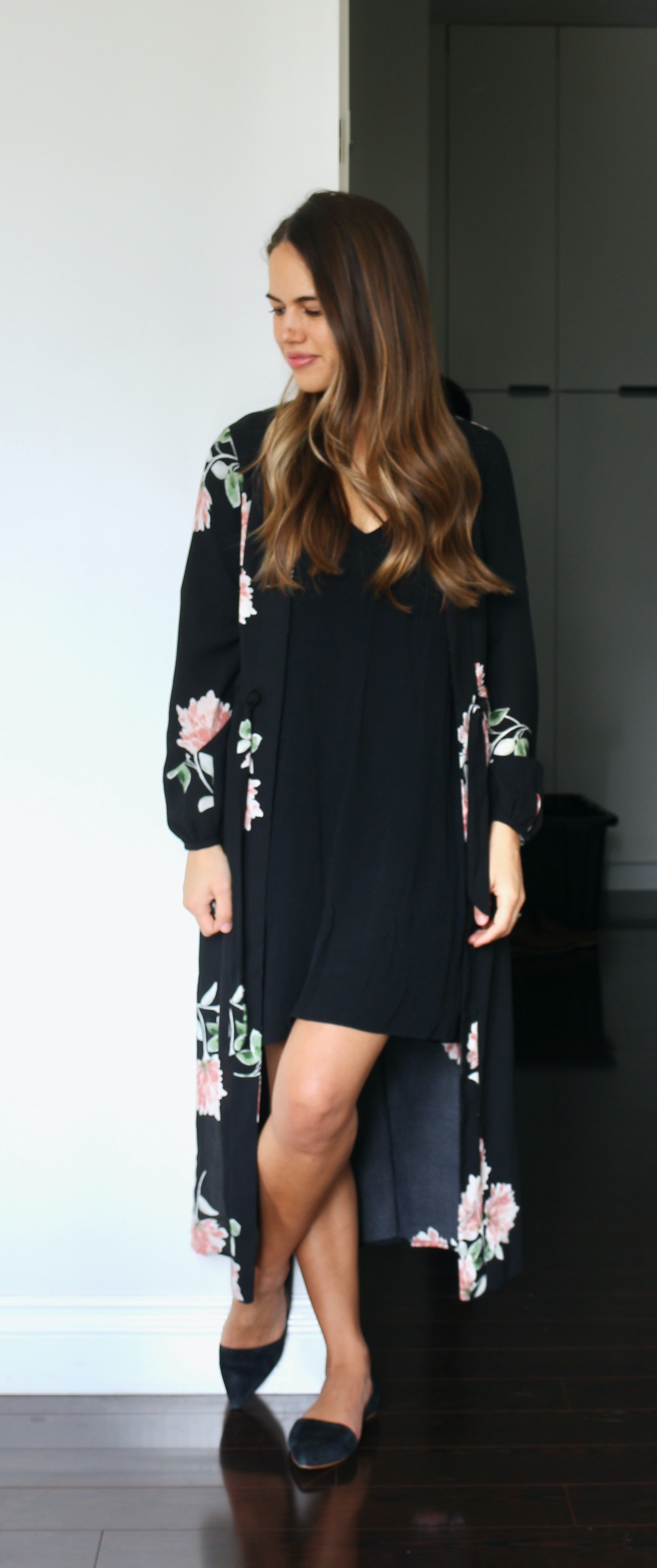 Jules in Flats - V-Neck Shift Dress with Kimono (Business Casual Workwear on a Budget)