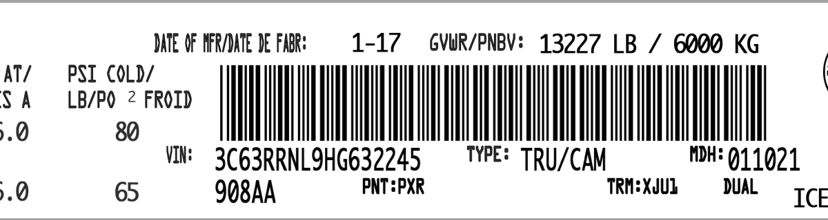 Replacement VIN (vehicle identification number) Stickers: Chevy Truck