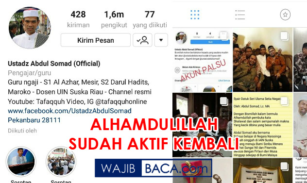 Instagram Diserbu Netizen, Akun Instagram Ustad Somad Aktif Kembali Instagram Diserbu Netizen, Akun Instagram Ustad Somad Aktif Kembali