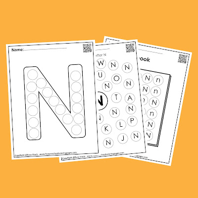 Letter N dot markers free preschool coloring pages ,learn alphabet ABC for toddlers