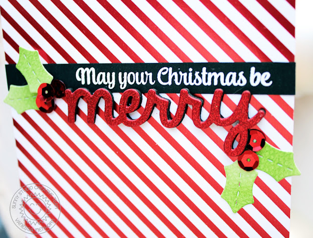 Sunny Studio Stamps: Merry Sentiments Holly Christmas Card by Vanessa Menhorn.