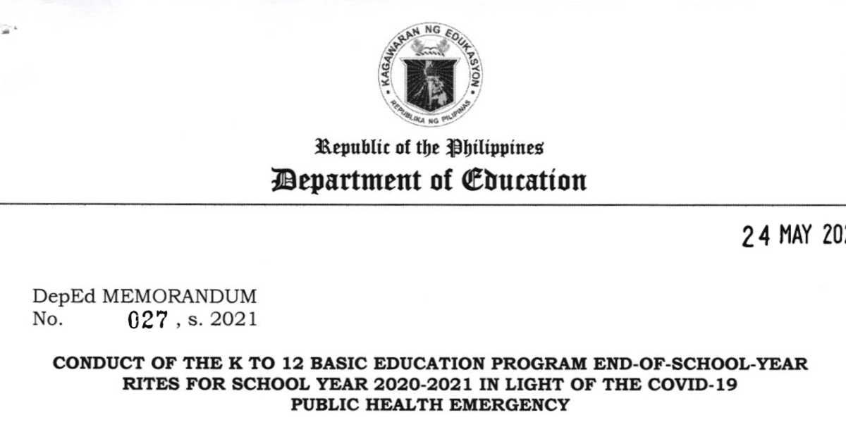 DEPED CONDUCT OF THE K TO 12 BASIC EDUCATION PROGRAM ENDOFSCHOOL