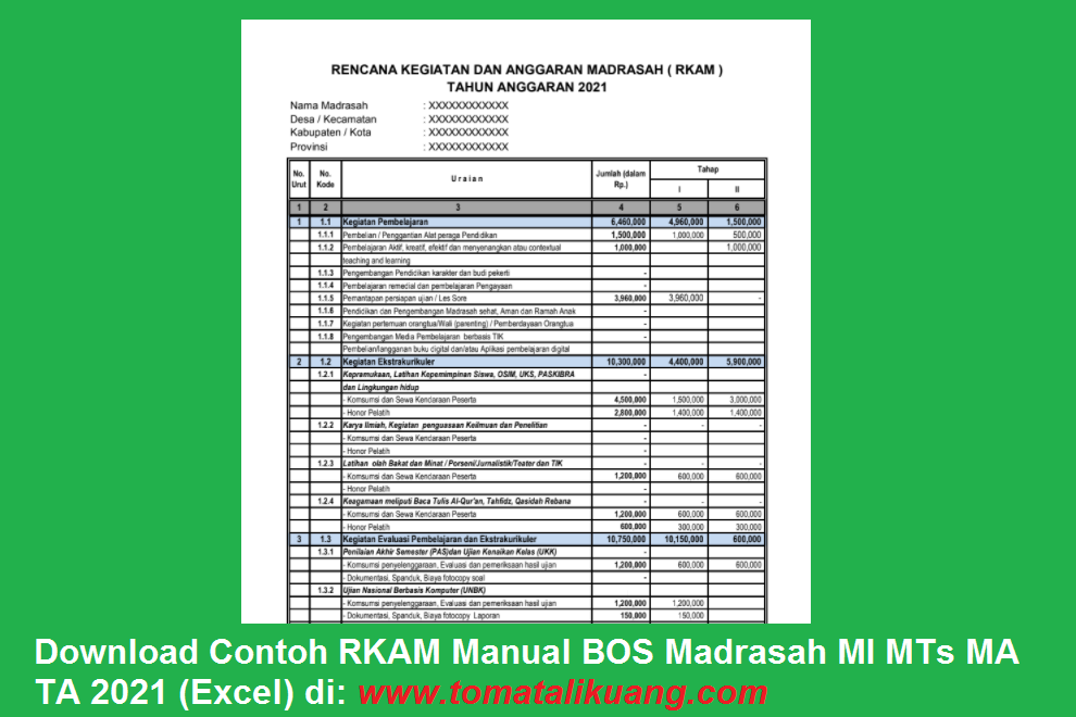 Download Contoh RKAM Manual BOS Madrasah MI MTs MA 2021 Excel Download Contoh RKAM Manual BOS Madrasah MI MTs MA 2021 Excel