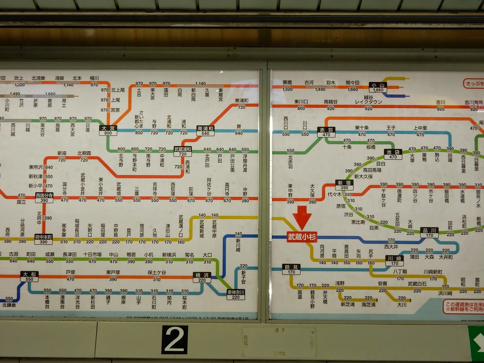 電車の運賃表 武蔵小杉 むさしこすぎ JR東日本