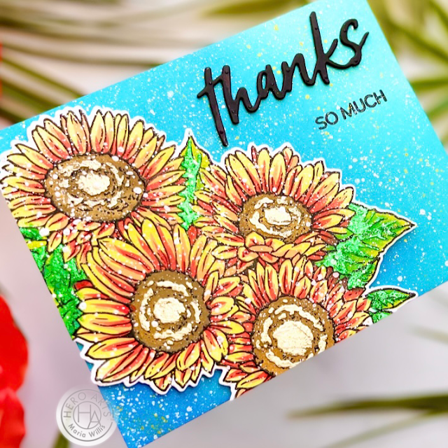 Cardbomb, Maria Willis, Hero Arts,My Monthly Hero September 2021,#sunflower,cards, cardmaking, stamps, stamping, art, diy, paper, papercraft, Nuvo, create, handmade, foiling,die cutting,
