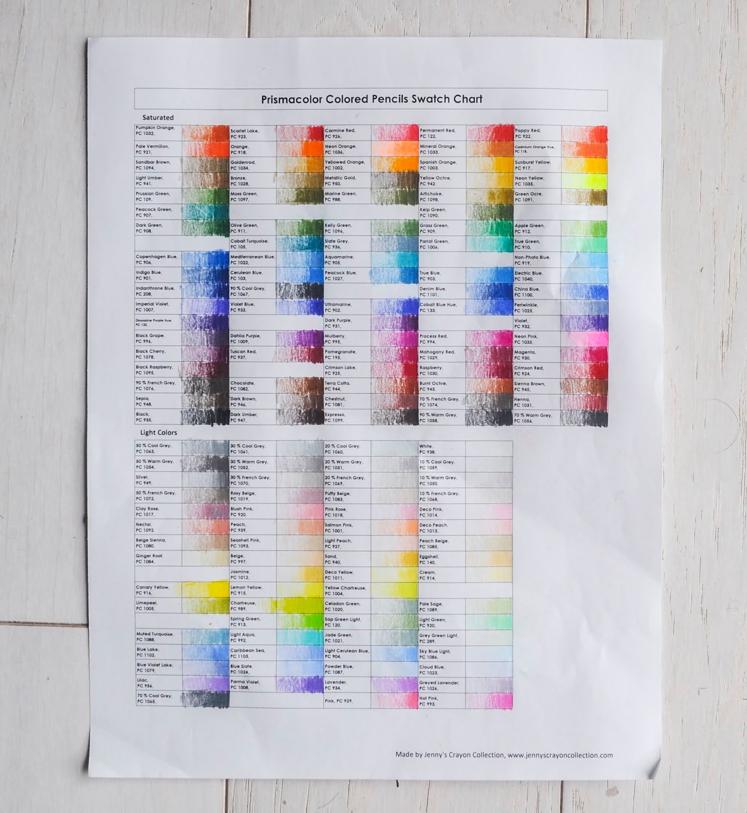 150 Prismacolor Premier Colored Pencils Swatch Chart 