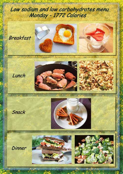 Low sodium and low carbohydrates menu - 1 day