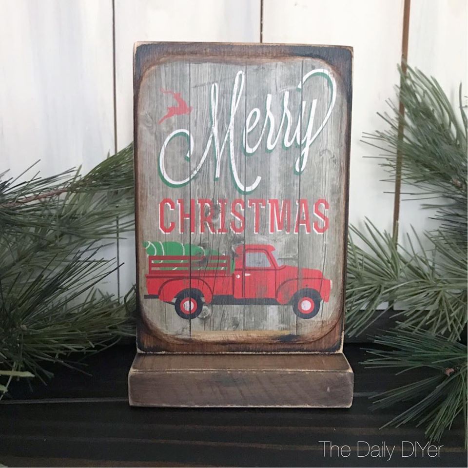 The Daily DIYer DIY Dollar Tree Red Truck Table Top Wood Sign