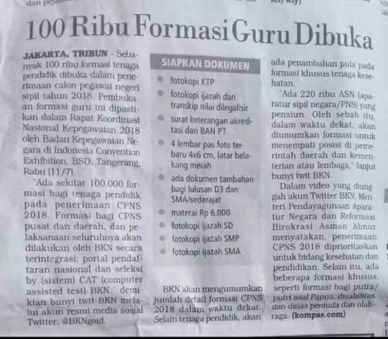 100 ribu Formasi CPNS Guru Dibuka Info Pendidikan Terbaru