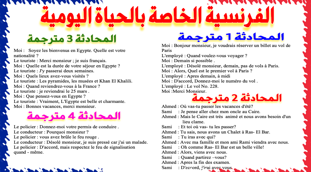 4 محادثات رائعة تحدث في الحياة اليومية مترجمة للتكلم بالفرنسية بشكل رائع بالنطق + مكتوبة للتحميل