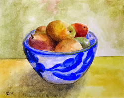 fruit bowl still painting watercolor mangos birsen artist