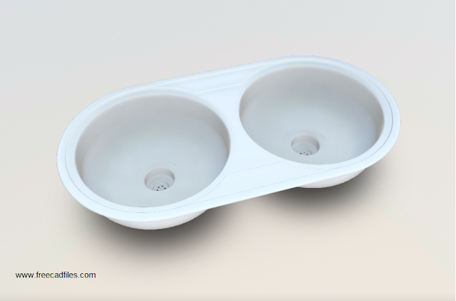 Stainless Steel Kitchen Sink, 2 Circular Tubs 84x44 cm in 3d [MAX]