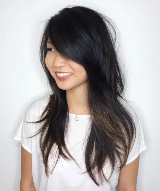 Layered Hair with a Side Fringe