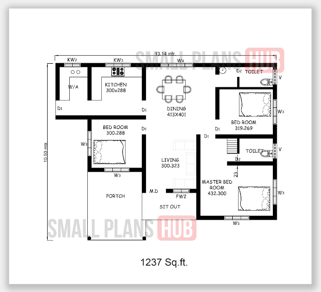 Kerala Model 3 Bedroom House Plans. Total 3 House Plans Under 1250 Sq ...