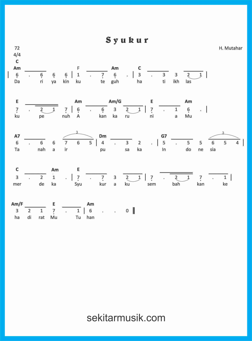 Not Angka Lagu Syukur Sekitar Musik