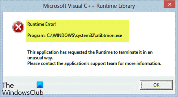 Errore di runtime atibtmon.exe