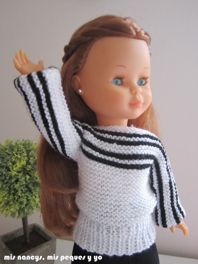 mis nancys, mis peques y yo, tutorial jersey de lana blanco y negro para Nancy (patrón gratis)