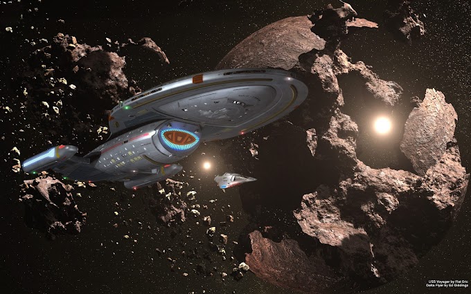 USS Voyager Inside an Asteroid Field 
