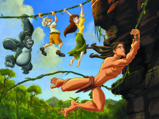 "Tarzan" and his friends in the African Jungle.
