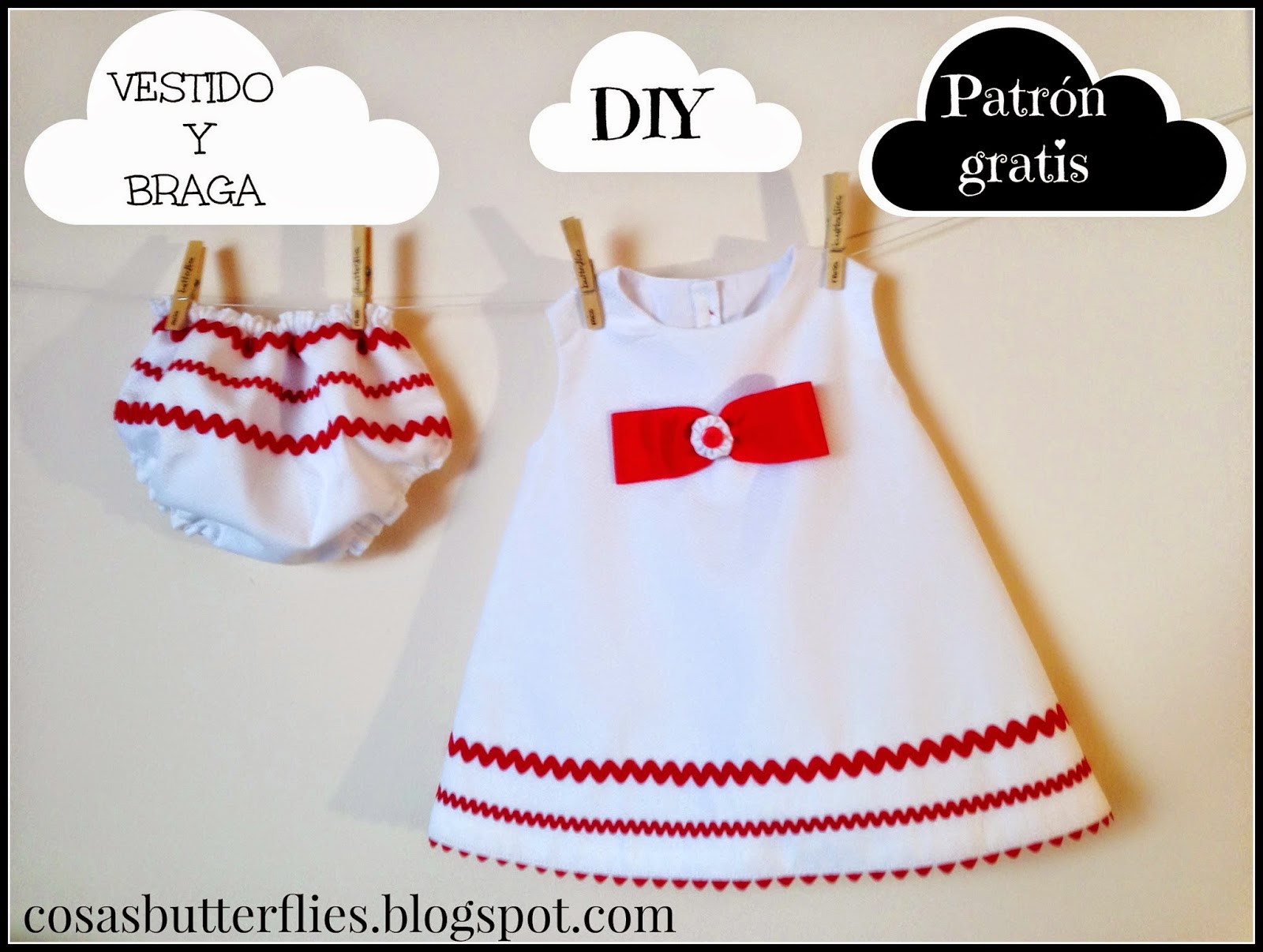 muerto comportarse Alcalde Cosas de Butterflies: Diy Tutorial Vestido con braga y capota niña decorado  con piculina