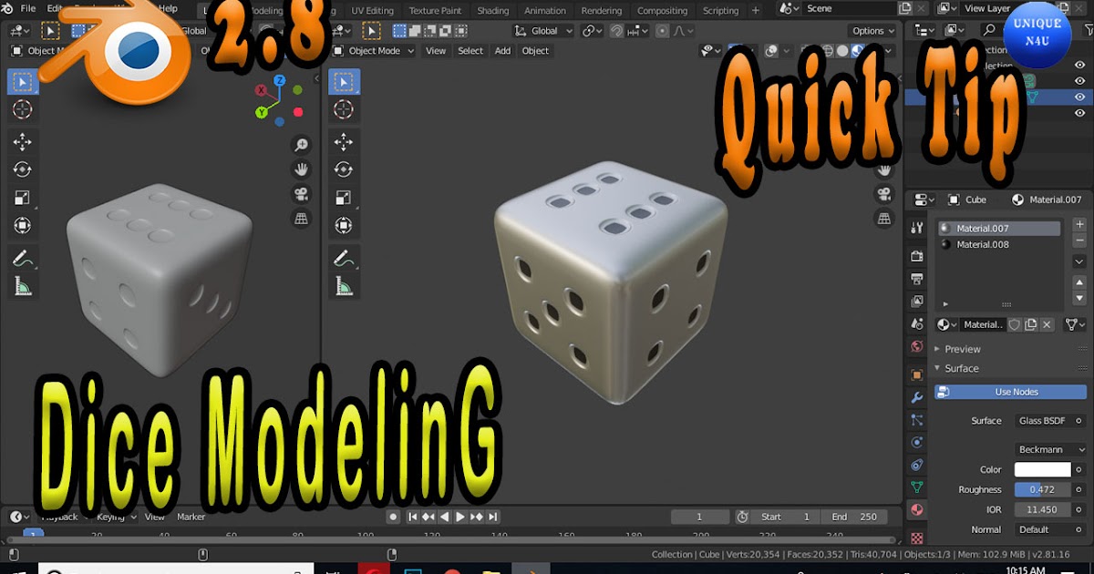 How To Modeling a Dice Blender 2.8 Beginner Tutorial 2020 Blender 2