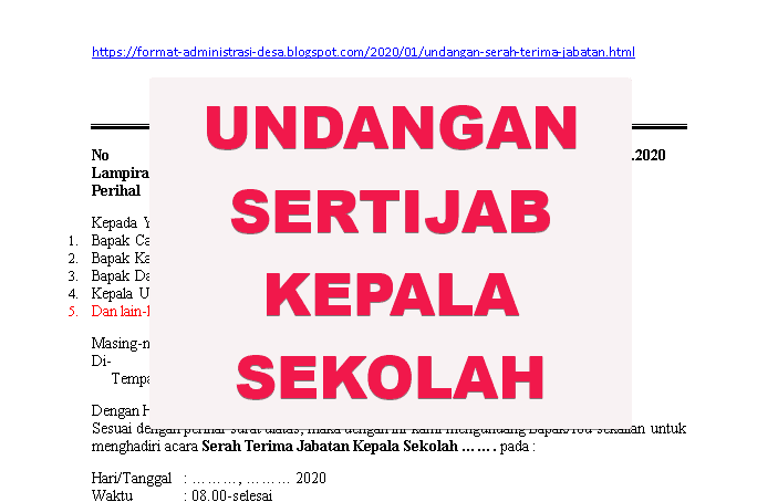 Contoh Surat Undangan Serah Terima Jabatan Format