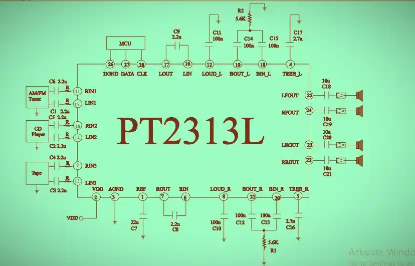 PT2313L | 4-Channel Audio Processor IC Circuit Diagram
