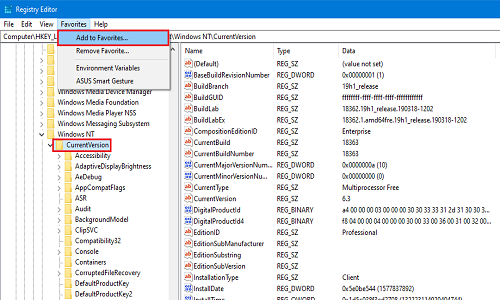 เพิ่มหรือลบรายการโปรดใน Registry