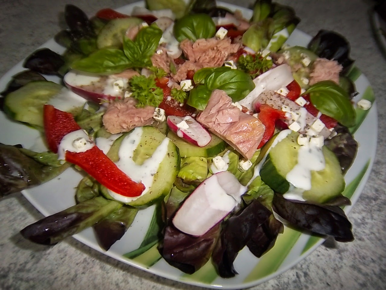 Delicious: Bunter Salat mit Thunfisch und Joghurt Dressing