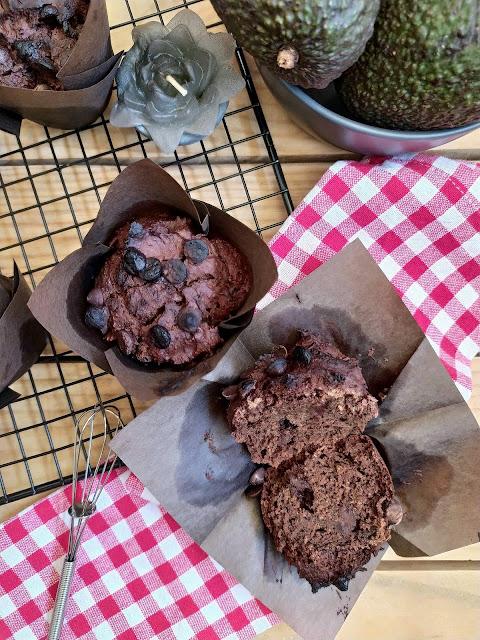Muffins integrales de aguacate y chocolate. Receta saludable. Desayuno, merienda postre. Vegano Invierno, horno Cuca