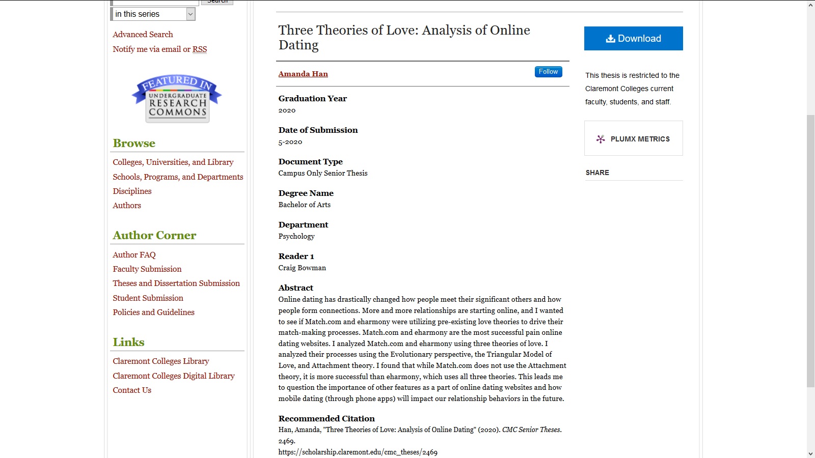 thesis topics for online dating