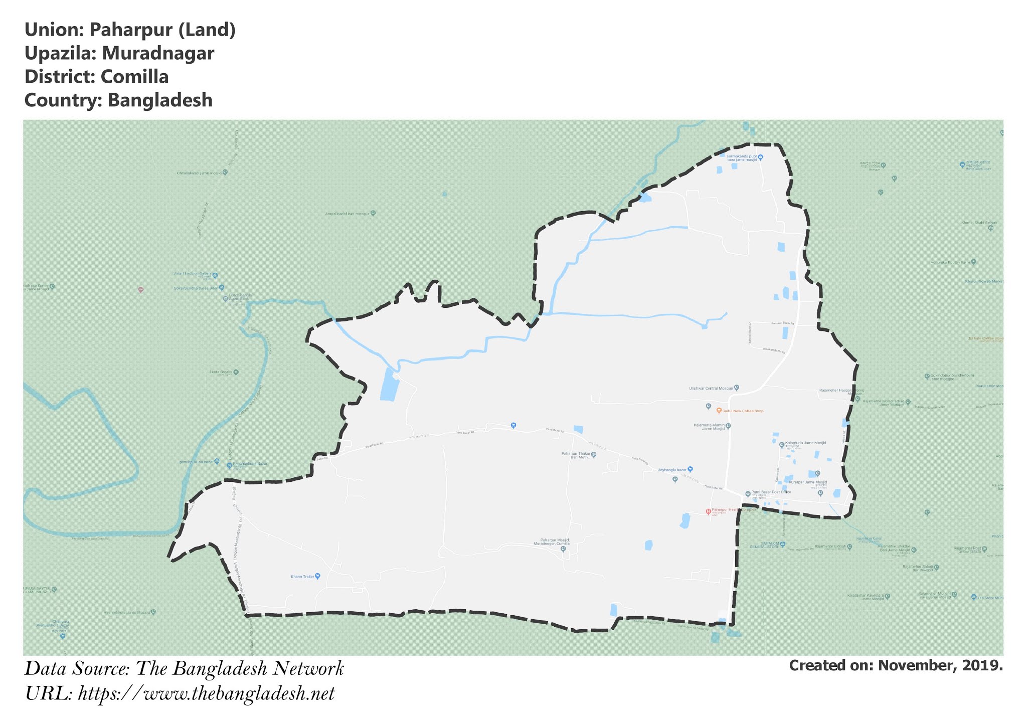 Map of Paharpur of Comilla, Bangladesh.