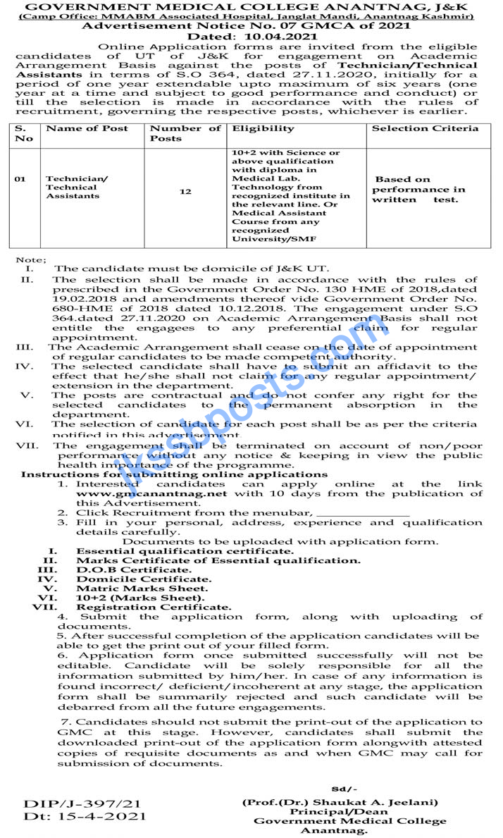Few jobs in J&K this week Jobs in J&K Government Jobs Jobs in
