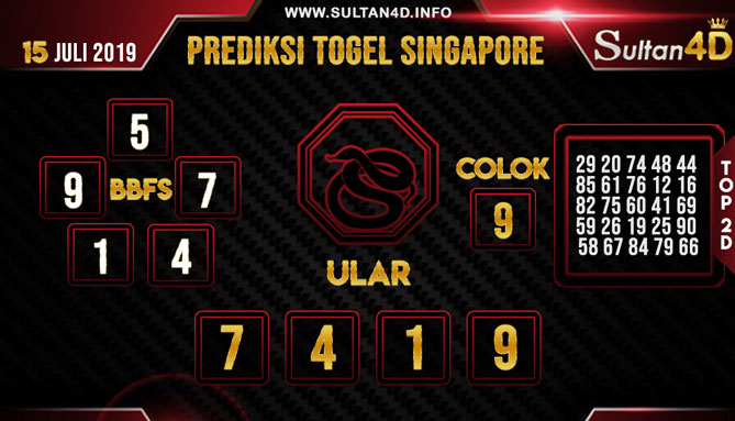 PREDIKSI TOGEL SINGAPORE SULTAN4D 15 JULI 2019
