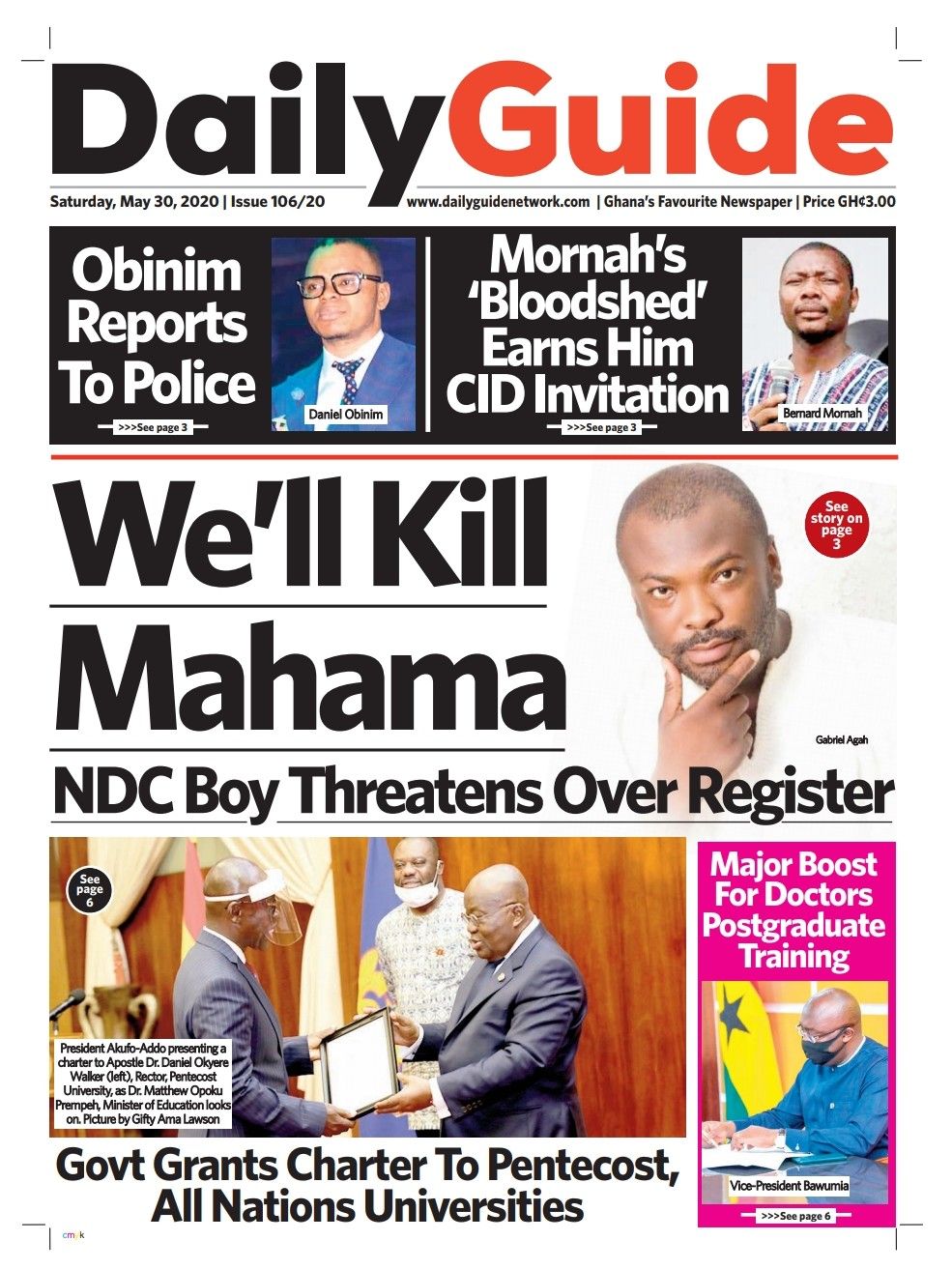 DAILY GUIDE NEWSPAPER FRONT PAGE